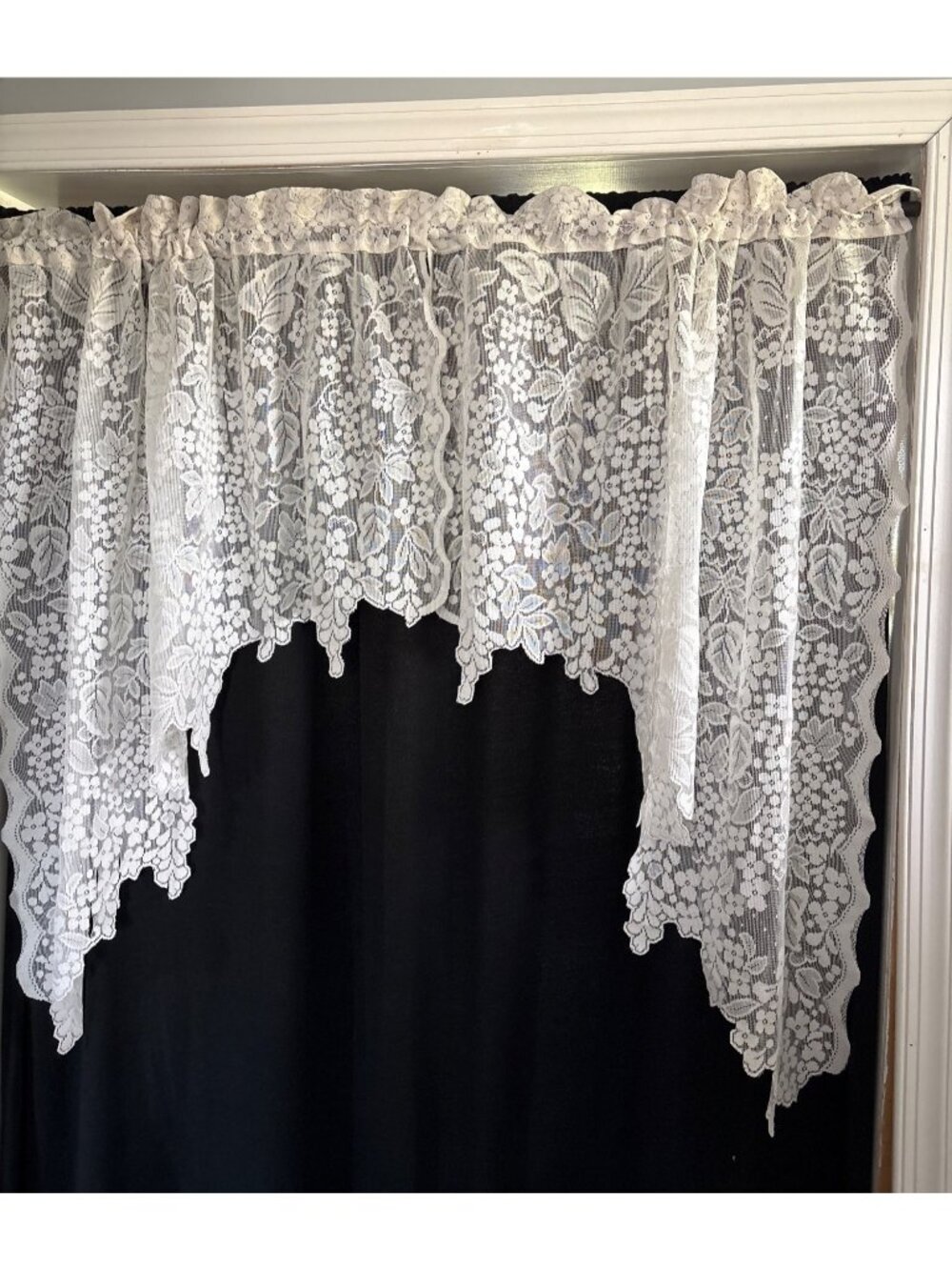Cream Floral Lace Window Swag Valance 35”W x 40”L Elegant Sheer Curtain Panel